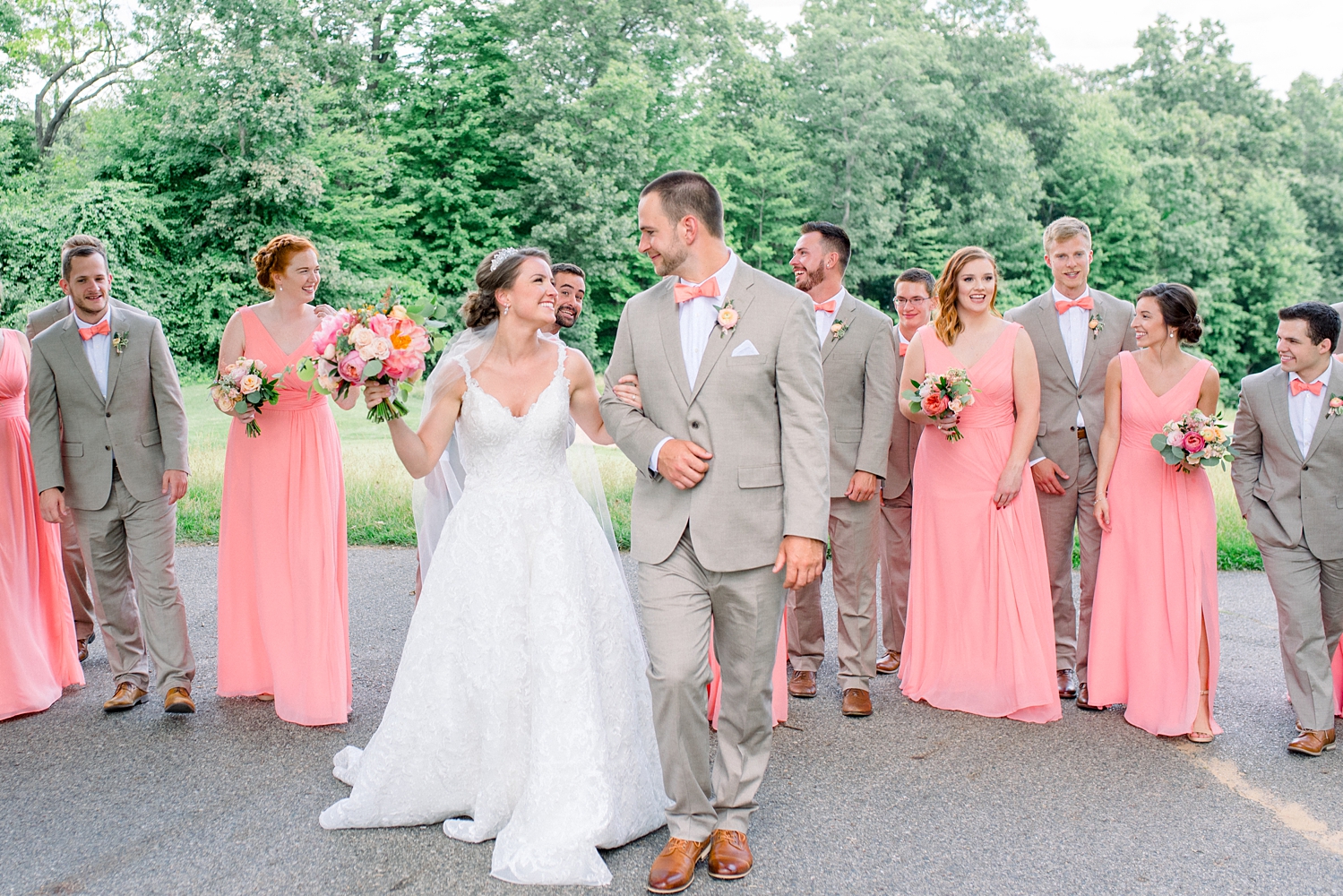 Romantic Garden Themed, Peach and Coral Summertime Wedding by Erika Christine Photography. Pink peony bridal bouquet