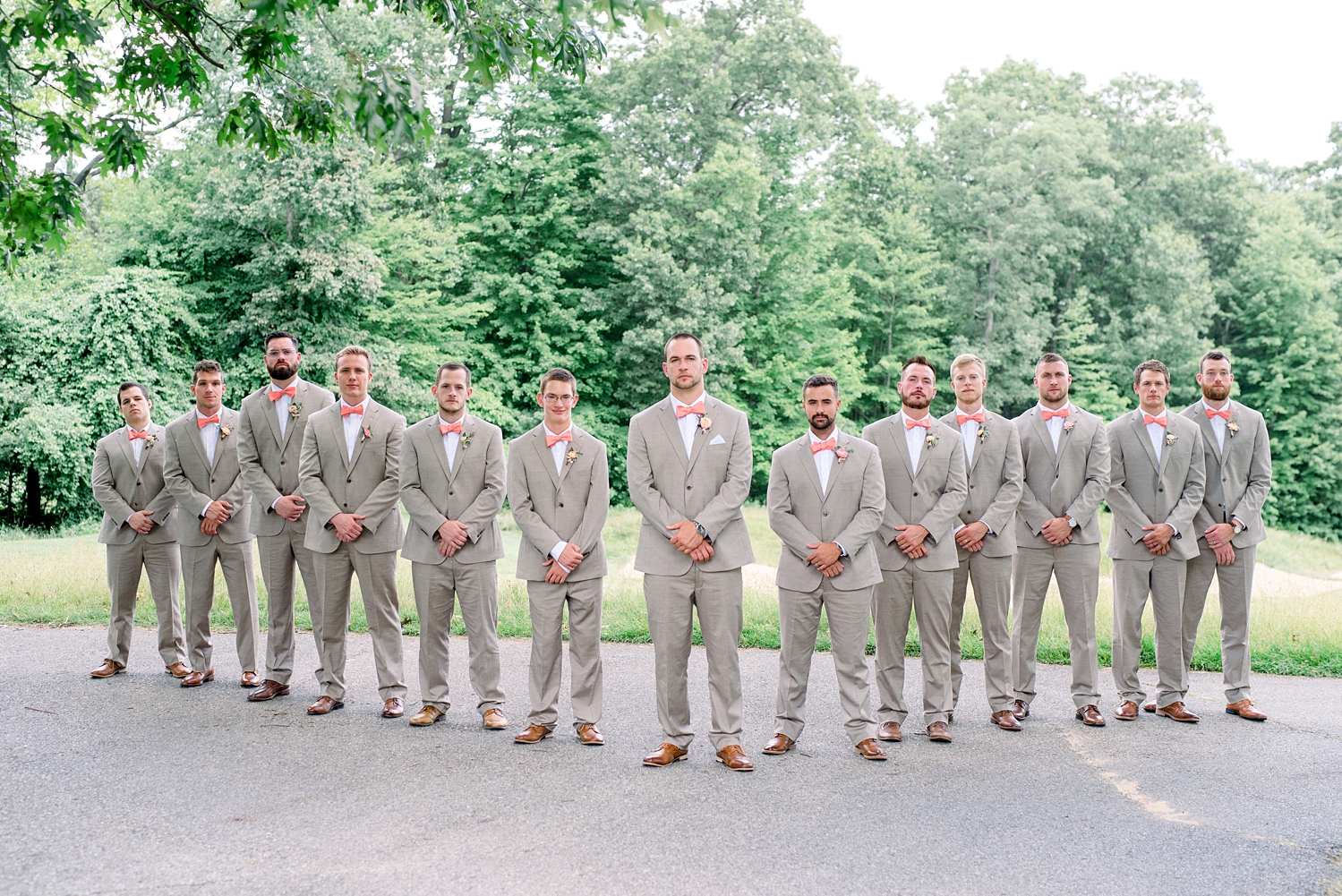 Romantic Garden Themed, Peach and Coral Summertime Wedding by Erika Christine Photography. Large Bridal Party