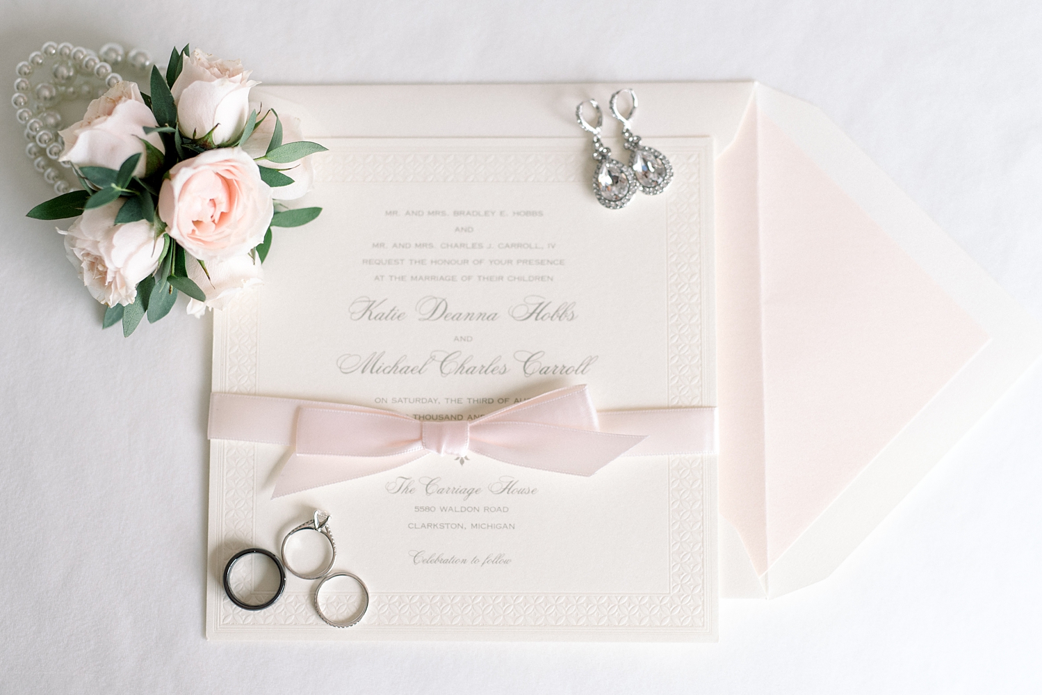 blush Paper Source wedding invitation